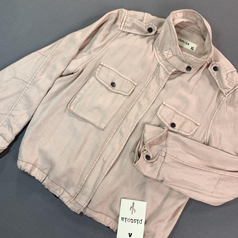 NEW‎ Pistola Jacket Womens XL Pink Woodrose Tencel Military Utility Twill Zip